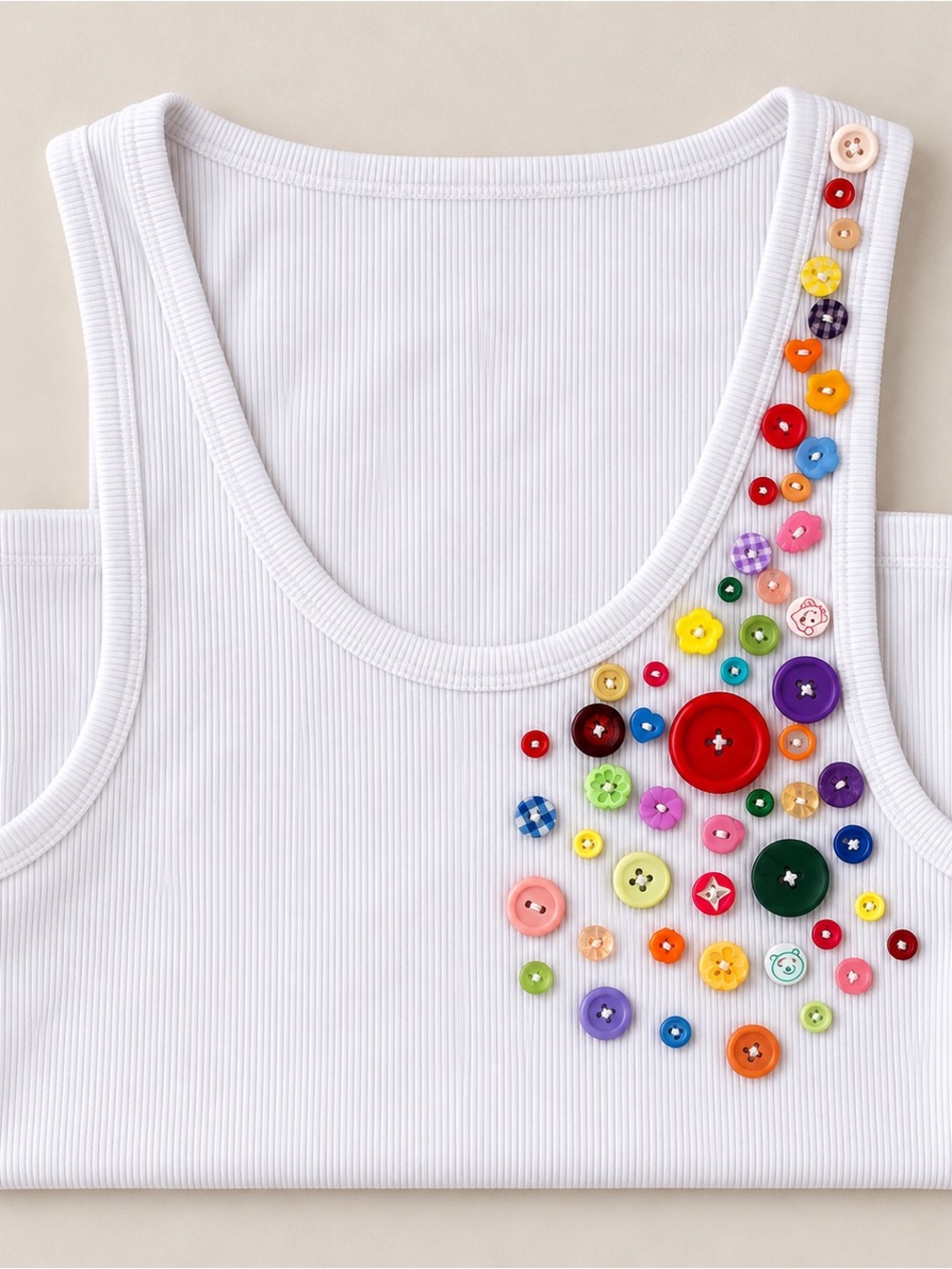 Handmade Button Detail White Tank Top – Size M